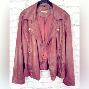 Iman Burgundy Cropped Metallic Sheen Faux Suede Moto Jacket Size Large